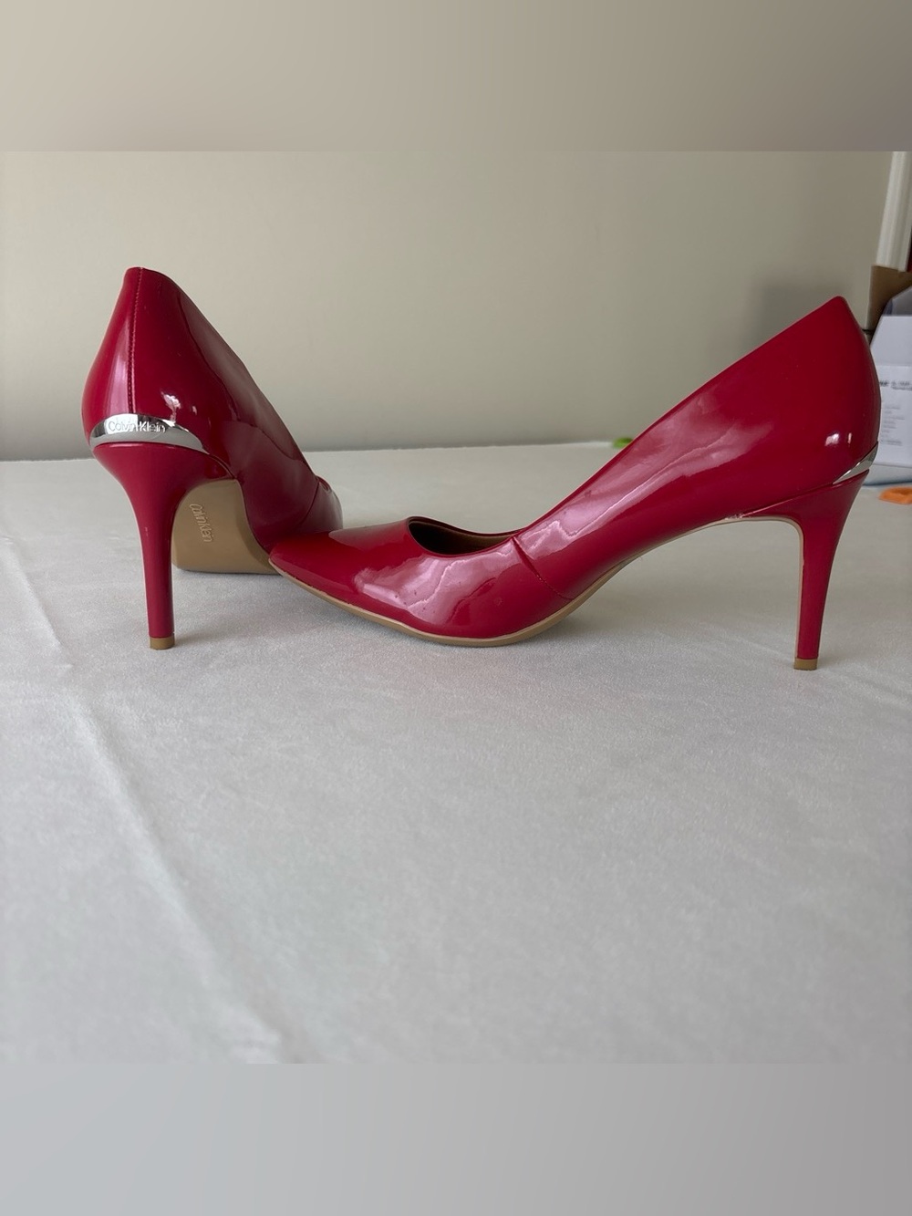 Calvin Klein Red Patent Leather Pointed-Toe Pumps